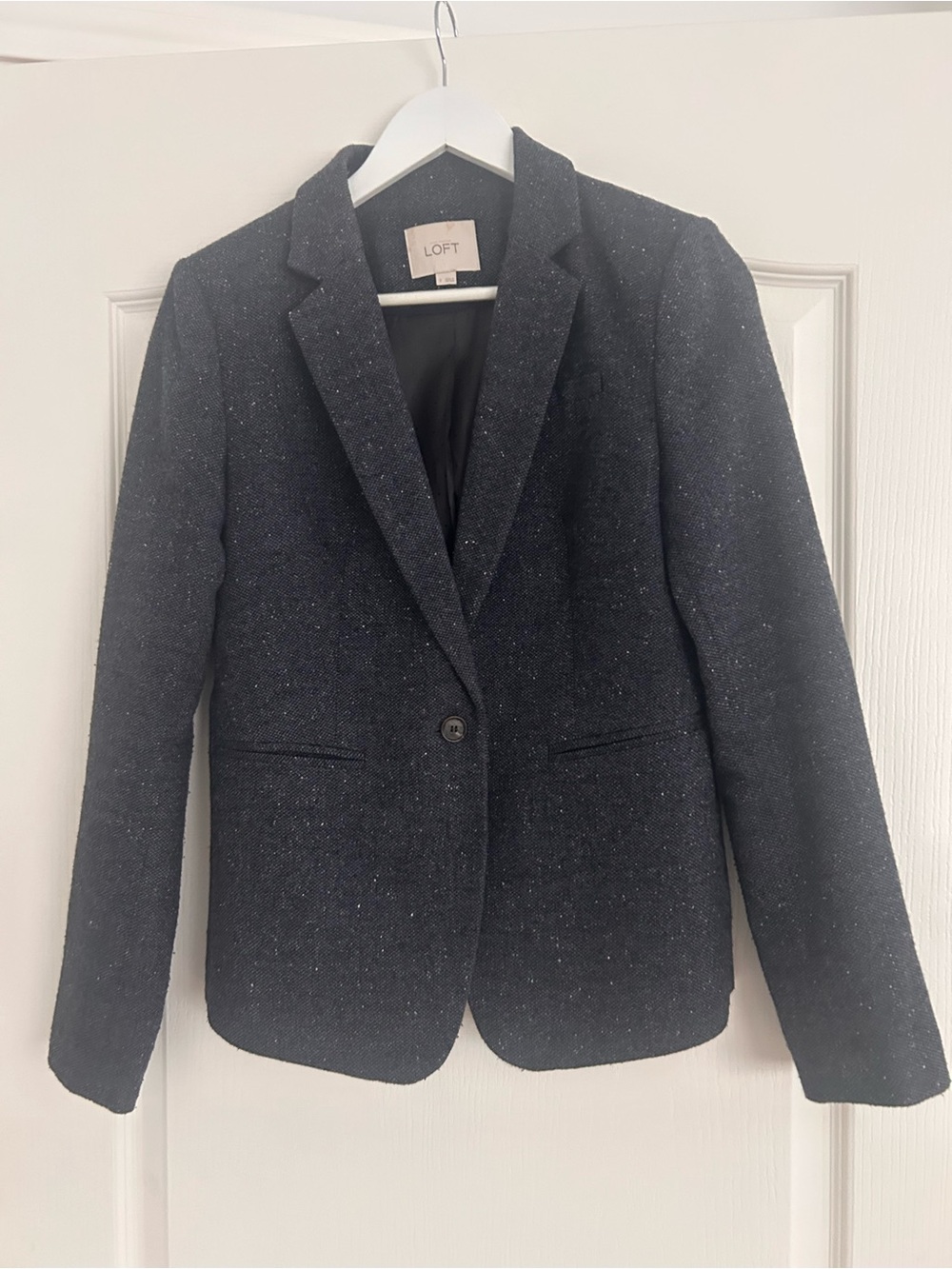 LOFT Tweed Single-Button Blazer, dark blue, Size 2